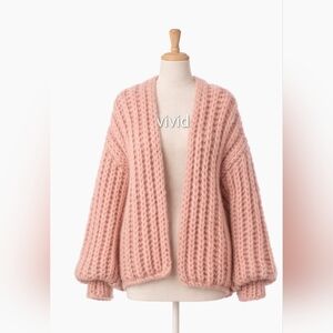 Anthropologie Chunky Knit Oversized Cardigan In Light Rose OS NWT $250
